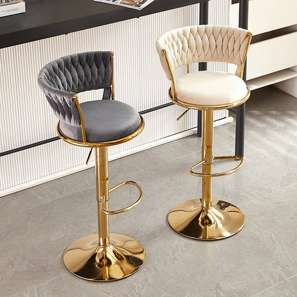 NNEDSZ 2x Height Adjustable Swivel Bar Stool Velvet Golden Base Barstools Chairs Padded Seat- Beige