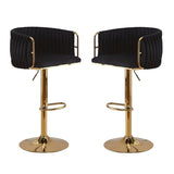 NNEDSZ 2x Height Adjustable Black Swivel Bar Stool Velvet Golden Round Base Barstools Chairs