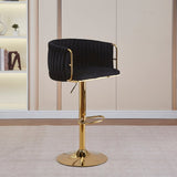 NNEDSZ 2x Height Adjustable Black Swivel Bar Stool Velvet Golden Round Base Barstools Chairs