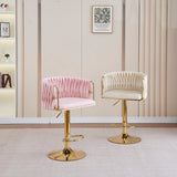 NNEDSZ 2x Height Adjustable Black Swivel Bar Stool Velvet Golden Round Base Barstools Chairs