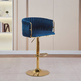 NNEDSZ 2x Height Adjustable Blue Swivel Bar Stool Velvet Golden Round Base Barstools Chairs
