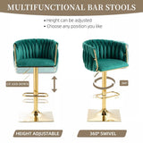 SERENITà Modern Velvet Breakfast Bar Stools Swivel Barstools Adjustable Counter Stools with Backrest Set of 2 Emarald Green