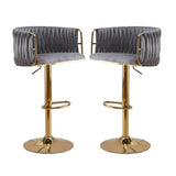 NNEDSZ 2x Height Adjustable Grey Swivel Bar Stool Velvet Golden Round Base Barstools Chairs
