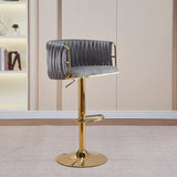 NNEDSZ 2x Height Adjustable Grey Swivel Bar Stool Velvet Golden Round Base Barstools Chairs
