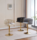 NNEDSZ 2x Height Adjustable Grey Swivel Bar Stool Velvet Golden Round Base Barstools Chairs
