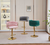 NNEDSZ 2x Height Adjustable Grey Swivel Bar Stool Velvet Golden Round Base Barstools Chairs
