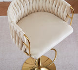 NNEDSZ 2x Height Adjustable Grey Swivel Bar Stool Velvet Golden Round Base Barstools Chairs