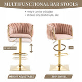 SERENITà Modern Velvet Breakfast Bar Stools Swivel Barstools Adjustable Counter Stools with Backrest Set of 2 Pink