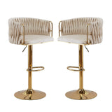NNEDSZ 2x Height Adjustable Ivory Swivel Bar Stool Velvet Golden Round Base Barstools Chairs