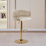 NNEDSZ 2x Height Adjustable Ivory Swivel Bar Stool Velvet Golden Round Base Barstools Chairs