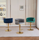 NNEDSZ 2x Height Adjustable Ivory Swivel Bar Stool Velvet Golden Round Base Barstools Chairs