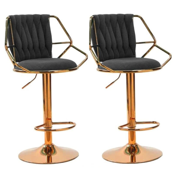NNEDSZ 2x Height Velvet Padded Golden Round Base Barstools Chairs with Backrest and Footrest -BLACK