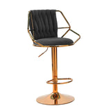 NNEDSZ 2x Height Velvet Padded Golden Round Base Barstools Chairs with Backrest and Footrest -BLACK