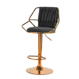 NNEDSZ 2x Height Velvet Padded Golden Round Base Barstools Chairs with Backrest and Footrest -BLACK