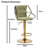 NNEDSZ 2x Height Velvet Padded Golden Round Base Barstools Chairs with Backrest and Footrest -BLACK
