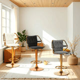 NNEDSZ 2x Height Velvet Padded Golden Round Base Barstools Chairs with Backrest and Footrest -BLACK