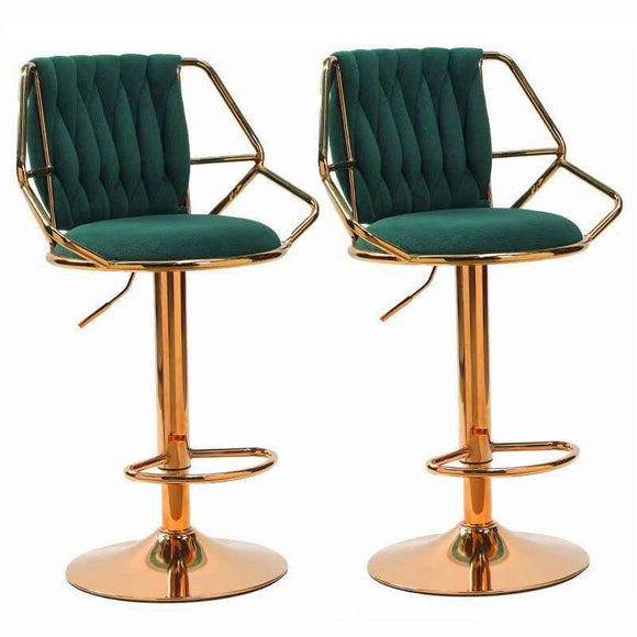 NNEDSZ 2x Height Velvet Padded Golden Round Base Barstools Chairs with Backrest and Footrest -GREEN