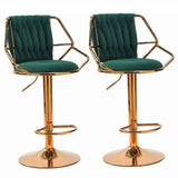 NNEDSZ 2x Height Velvet Padded Golden Round Base Barstools Chairs with Backrest and Footrest -GREEN