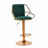 NNEDSZ 2x Height Velvet Padded Golden Round Base Barstools Chairs with Backrest and Footrest -GREEN