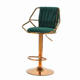 NNEDSZ 2x Height Velvet Padded Golden Round Base Barstools Chairs with Backrest and Footrest -GREEN