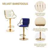 NNEDSZ 2x Height Velvet Padded Golden Round Base Barstools Chairs with Backrest and Footrest -GREEN