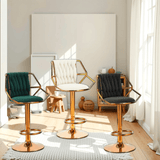 NNEDSZ 2x Height Velvet Padded Golden Round Base Barstools Chairs with Backrest and Footrest -GREEN