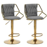 NNEDSZ 2x Height Velvet Padded Golden Round Base Barstools Chairs with Backrest and Footrest -GREY