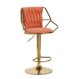 NNEDSZ 2x Height Velvet Padded Golden Round Base Barstools Chairs with Backrest and Footrest -ORANGE