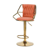 NNEDSZ 2x Height Velvet Padded Golden Round Base Barstools Chairs with Backrest and Footrest -ORANGE