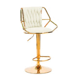 NNEDSZ 2x Height Velvet Padded Golden Round Base Barstools Chairs with Backrest and Footrest -BEIGE