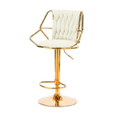 NNEDSZ 2x Height Velvet Padded Golden Round Base Barstools Chairs with Backrest and Footrest -BEIGE