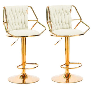 NNEDSZ 2x Height Velvet Padded Golden Round Base Barstools Chairs with Backrest and Footrest -BEIGE