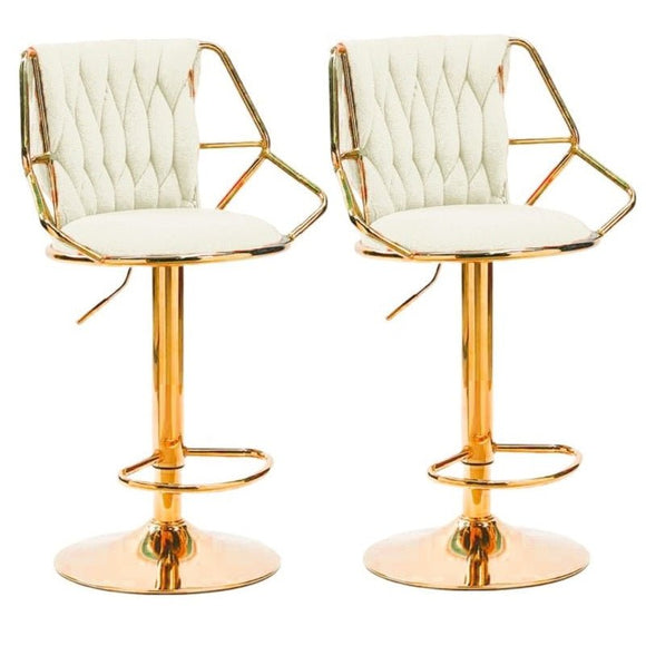 NNEDSZ 2x Height Velvet Padded Golden Round Base Barstools Chairs with Backrest and Footrest -BEIGE