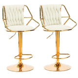 NNEDSZ 2x Height Velvet Padded Golden Round Base Barstools Chairs with Backrest and Footrest -BEIGE