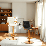 NNEDSZ 2x Height Velvet Padded Golden Round Base Barstools Chairs with Backrest and Footrest -BEIGE