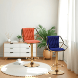 NNEDSZ 2x Height Velvet Padded Golden Round Base Barstools Chairs with Backrest and Footrest -BEIGE