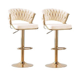 NNEDSZ 2x Height Beige Velvet Padded Golden Round Base Barstools Chairs