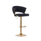 NNEDSZ 2x Height Black Velvet Padded Golden Round Base Barstools Chairs