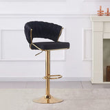 NNEDSZ 2x Height Black Velvet Padded Golden Round Base Barstools Chairs