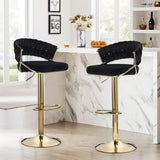 NNEDSZ 2x Height Black Velvet Padded Golden Round Base Barstools Chairs