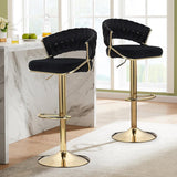 NNEDSZ 2x Height Black Velvet Padded Golden Round Base Barstools Chairs
