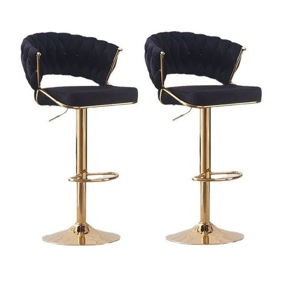 NNEDSZ 2x Height Black Velvet Padded Golden Round Base Barstools Chairs