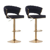 NNEDSZ 2x Height Black Velvet Padded Golden Round Base Barstools Chairs
