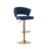 NNEDSZ 2x Height Blue Velvet Padded Golden Round Base Barstools Chairs