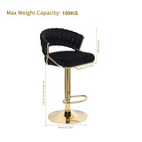 NNEDSZ 2x Height Blue Velvet Padded Golden Round Base Barstools Chairs