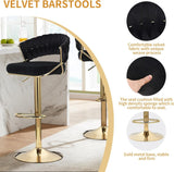 NNEDSZ 2x Height Green Velvet Padded Golden Round Base Barstools Chairs