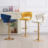 NNEDSZ 2x Height Green Velvet Padded Golden Round Base Barstools Chairs