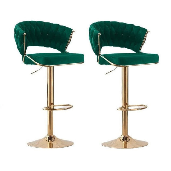 NNEDSZ 2x Height Green Velvet Padded Golden Round Base Barstools Chairs