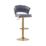 NNEDSZ 2x Height Grey Velvet Padded Golden Round Base Barstools Chairs