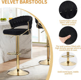 NNEDSZ 2x Height Grey Velvet Padded Golden Round Base Barstools Chairs